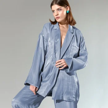 letnie jedwabne piżamy 2022, satynowe modne satynowe spodnie z długimi rękawami, można nosić na zewnątrz, wolna damska odzież domowa