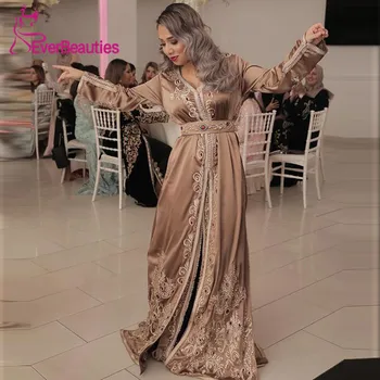 Szampan Marokańska Kaftan Suknie Wieczorowe Długie 2020 Koronki Sukienka Dla Matki Arabskie Muzułmański Wieczorowe Sukienki Na Specjalne Okazje 0