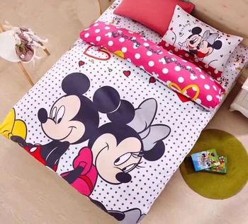 Koc z myszką Miki, komplet pościeli, Dwa rozmiary, kołdrę z nadrukiem Minnie z kreskówki Disneya, 3/4 szt., dekoracje do sypialni dla dzieci, różowy
