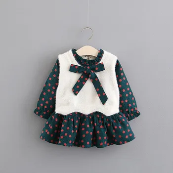 Koreańskie Wiosenna Sukienka z długimi rękawami i Truskawkami dla dziewczyn, Sweter + koszula, ubrania dla dziewczynek, butik odzieży dziecięcej, strój od 0 do 5 lat 0